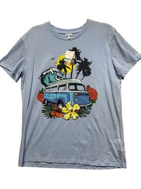 Self Esteem Womens Sz Large Graphic Tee Surf Van & Tropical Print flaw See Pic 3